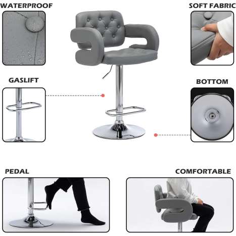 Swivel Bar Stools Kitchen Breakfast Faux Leather - Light Grey