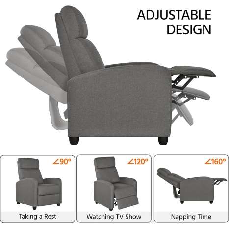 Yaheetech Fabric Recliner Armchair - Adjustable Living Room Recliner Sofa, Gray