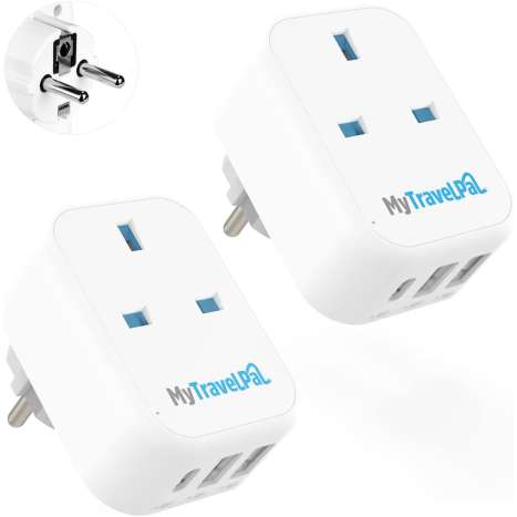 UK to Europe Travel Adapter 2 Pack with USB-C & USB, Safety Compliant