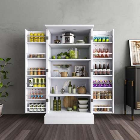 Kitchen Pantry Cabinet - 47" White Pantry Organizer and Storage