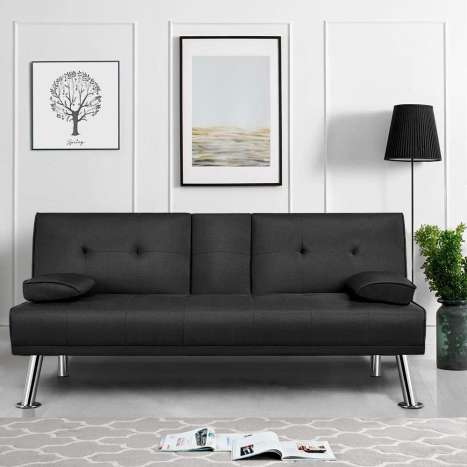 Yaheetech Click Clack Sofa Bed with Cup Holders