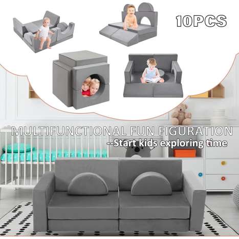Modular Kids Play Couch - 10-in-1 Convertible Foam Sofa & Building Fort