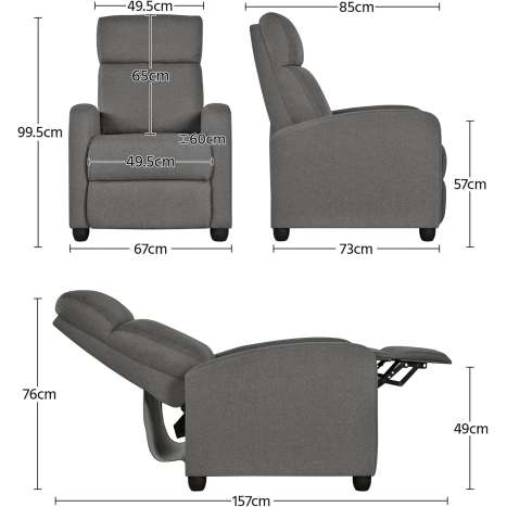 Yaheetech Fabric Recliner Armchair - Adjustable Living Room Recliner Sofa, Gray