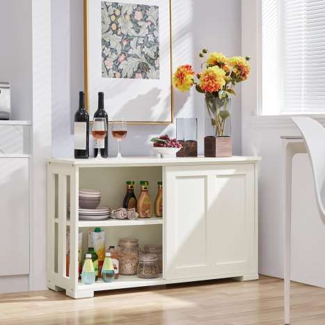 Yaheetech Antique White Sideboard Buffet Cabinet with Sliding Doors